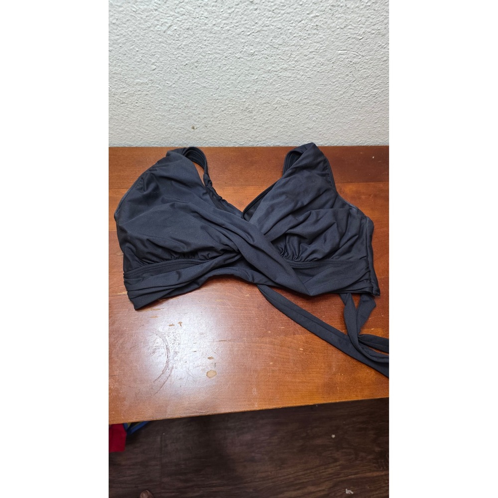 Sunsets Bikini Top Womens 40E 38F 36G Black Wrap Tie Back Swim 523EFGH